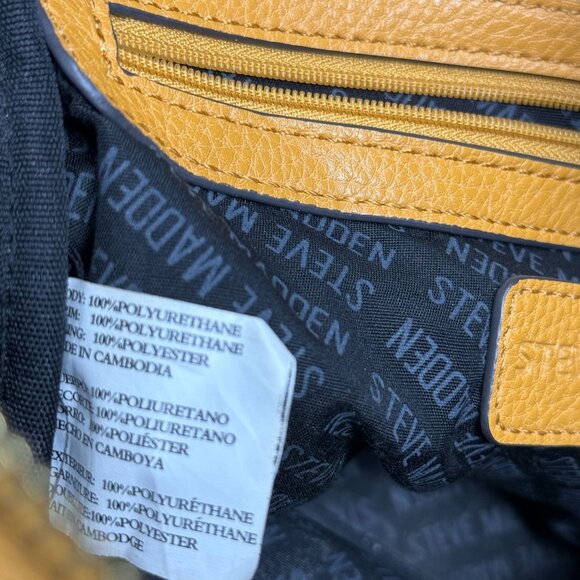 Steve Madden Mustard Yellow Faux Leather Embossed Logo Mini Backpack  Tassel - Picture 7 of 10